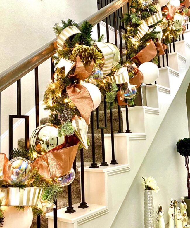 Rose Gold Sparkle Holiday Staircase Magic