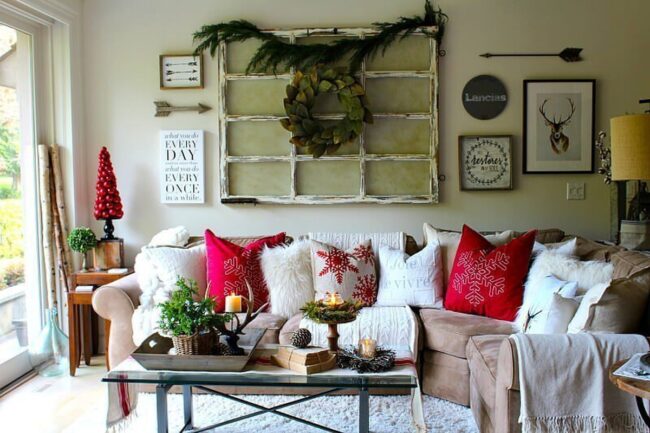 Rustic Wreath Meets Soft Couch