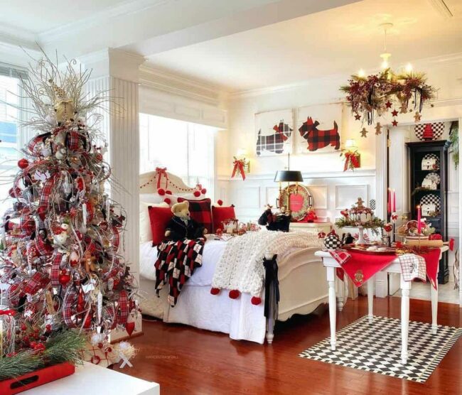 Red Tree Sparks White Winter Magic