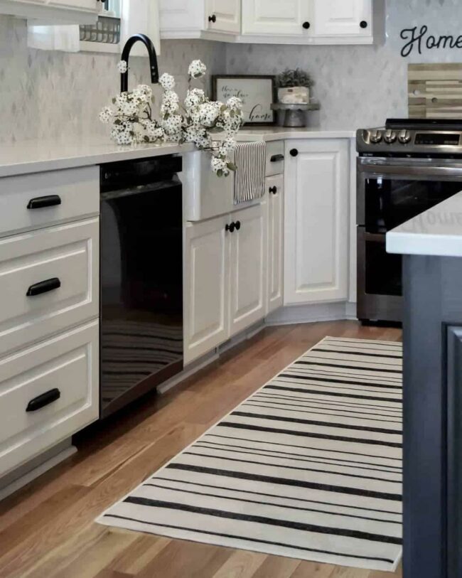 White Farmhouse Kitchen Black Stripe Magic