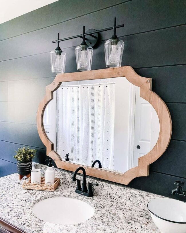 Dark Wood Contrast Black Shiplap Mirror