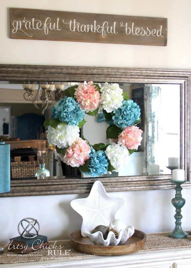 Soft White Hydrangea Mirror Wreath