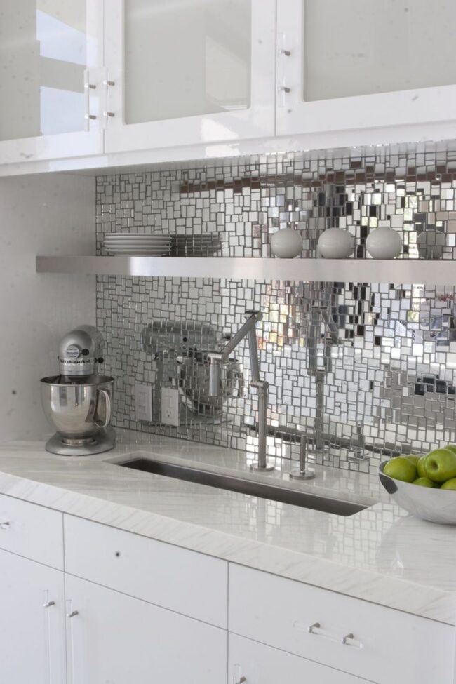 Sparkling Silver Mirror Mosaic Kitchen