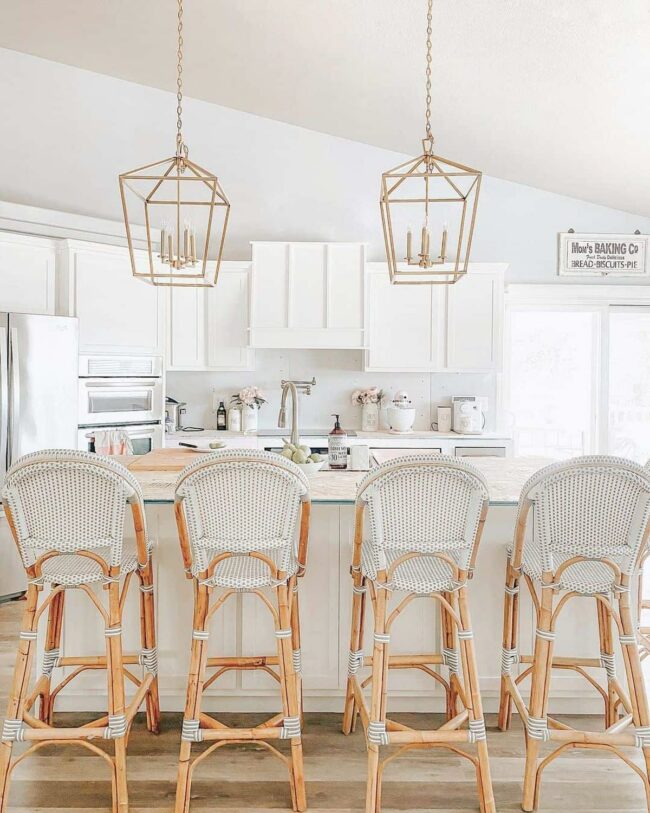 Gold Lanterns White Coastal Kitchen