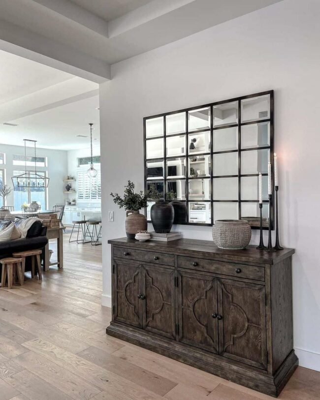 Black Grid Mirror Amplifies Spatial Drama