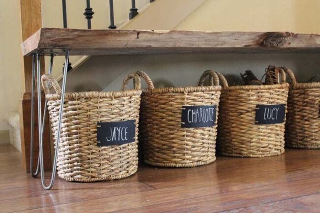 Woven Baskets Organize Entryway Footwear