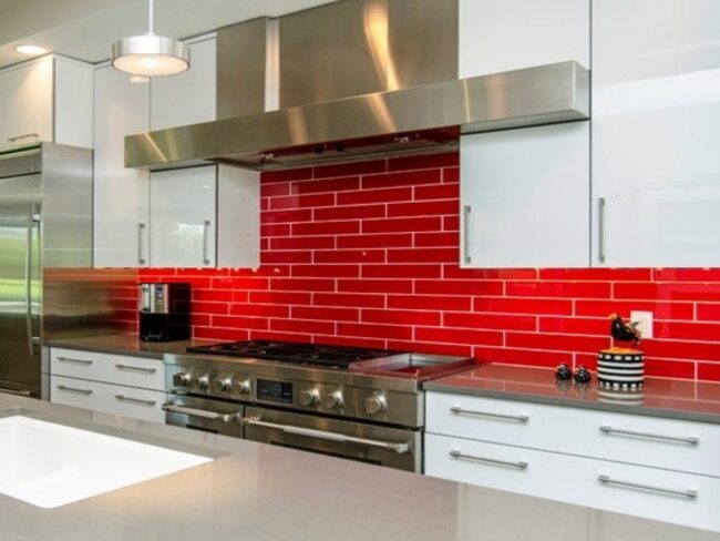 Fiery Red Subway Kitchen Splash