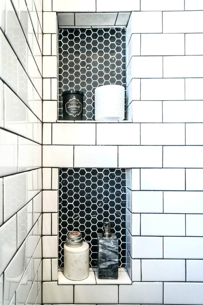 Honeycomb Shelves Geometric Bathroom