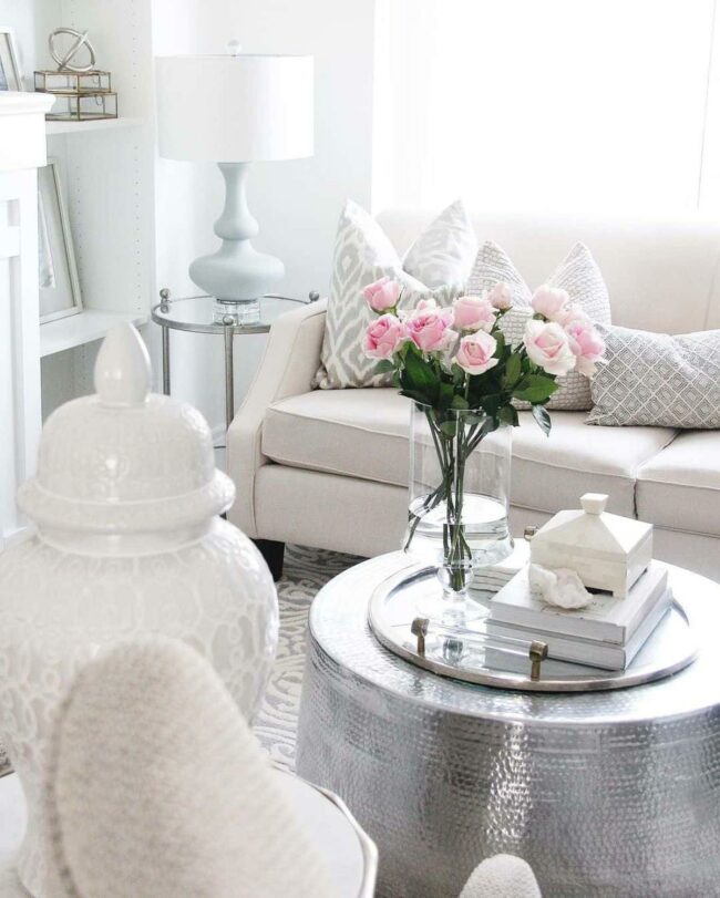 Pink Roses Silver Circles Living Harmony
