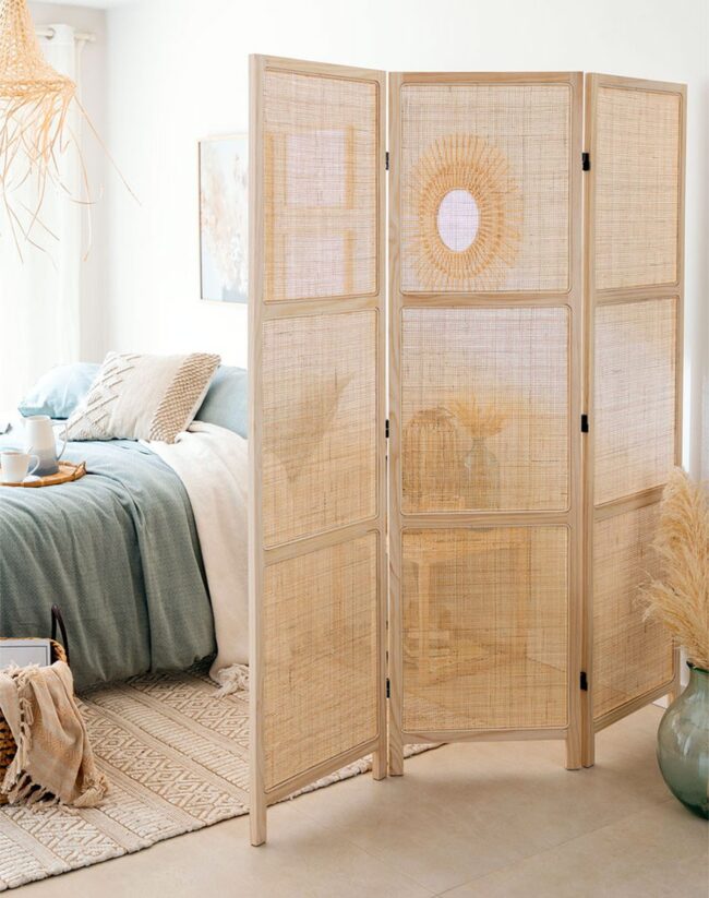 Carved Wood Screen Divides Spaces