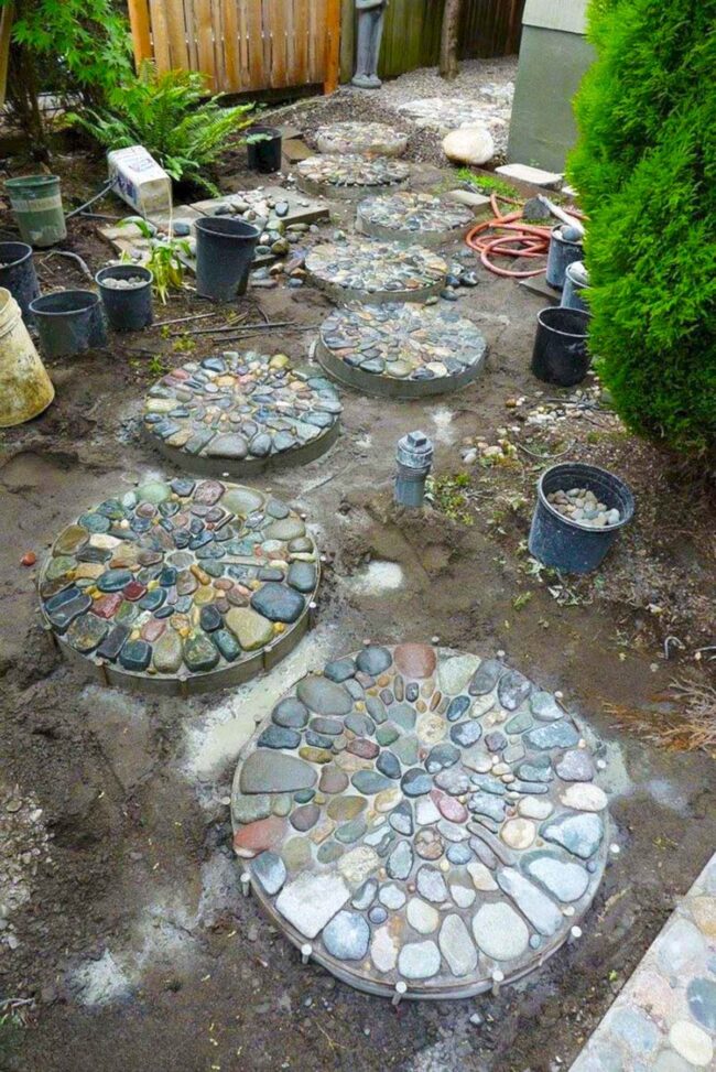 Circular River Rock Mosaic Path