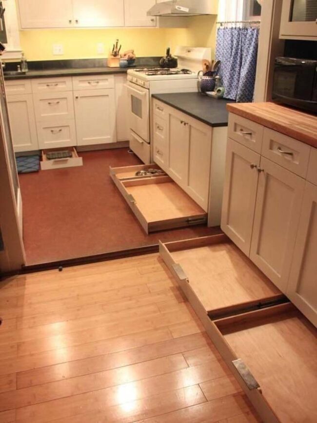 Secret Baseboards Hide Kitchen Storage Genius
