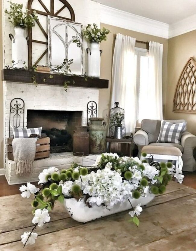 White Brick Fireplace Farmhouse Revival