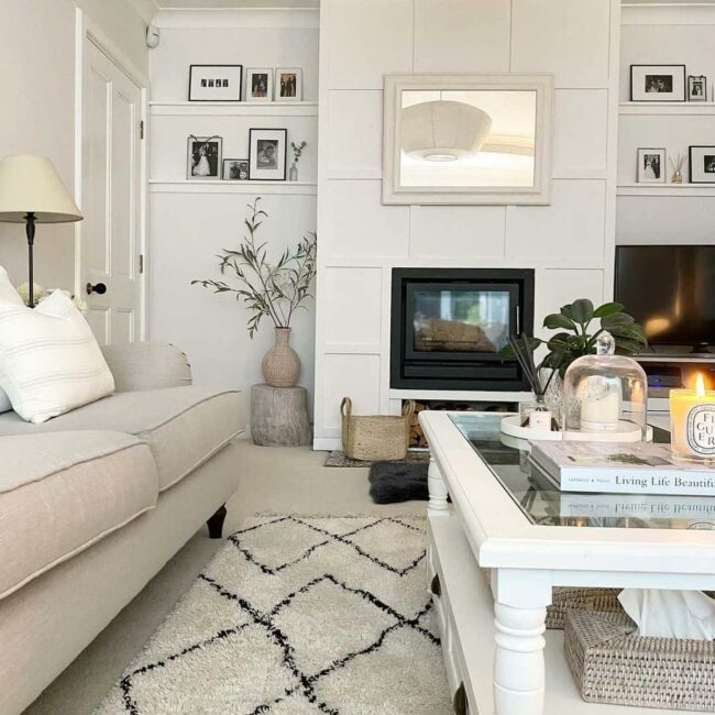 Nordic White Walls Fireplace Haven