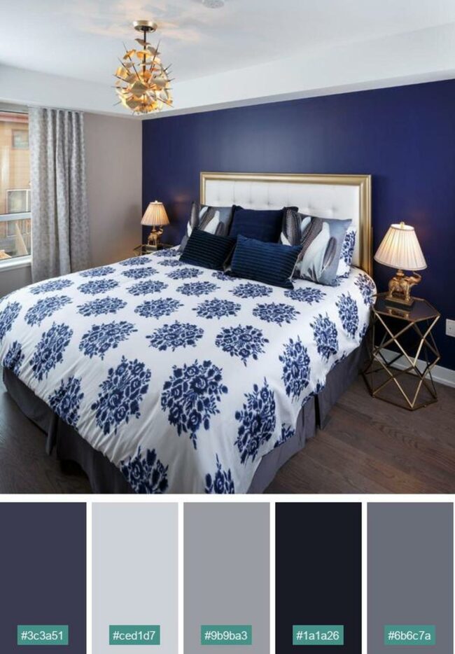 Navy Depth: Bedroom Wall Sophistication