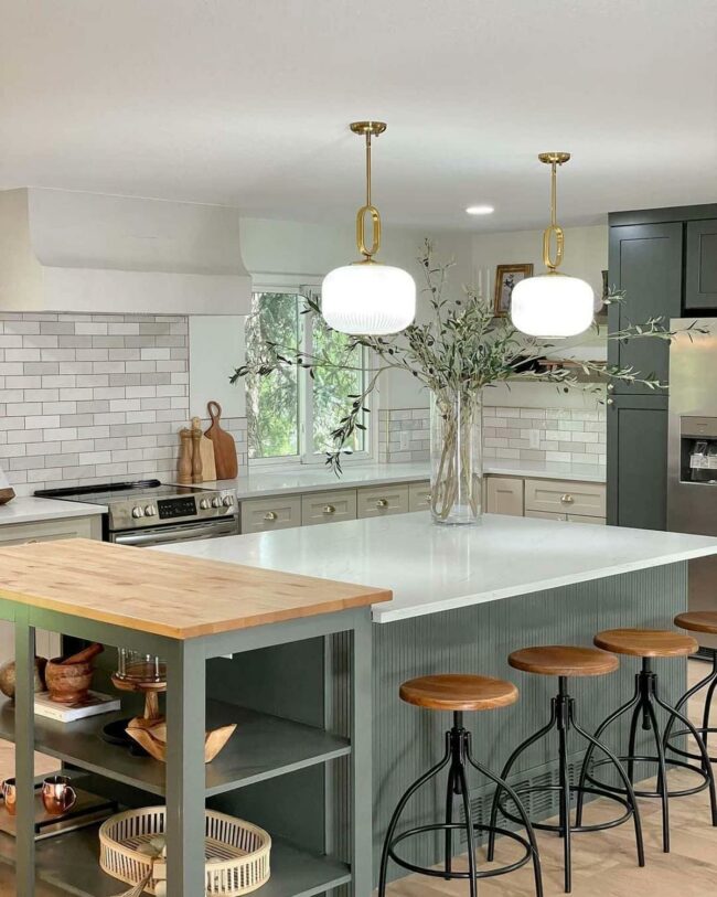 Gray Stone Island Contemporary Kitchen