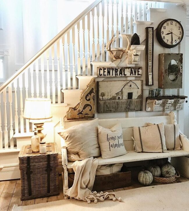 Vintage Bench Whispers Staircase Memories