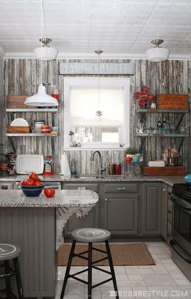 Red Gray Country Modern Kitchen