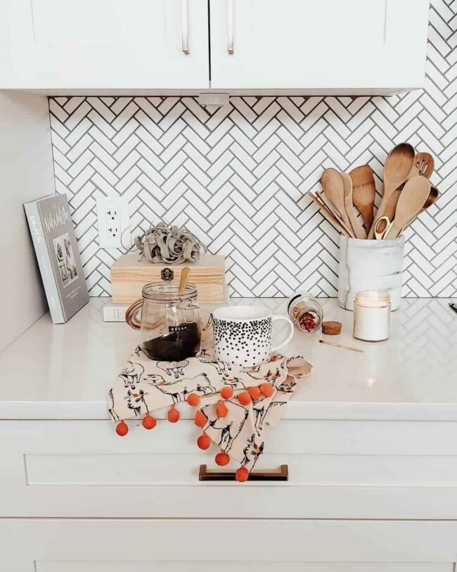 White Herringbone Waves Kitchen Brilliance