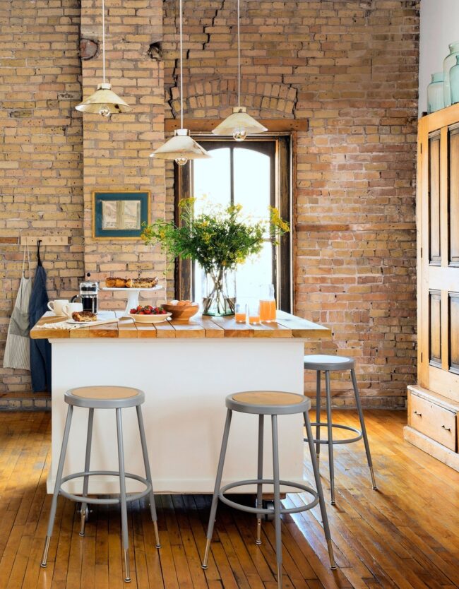 Industrial Wood Pendant Kitchen Island