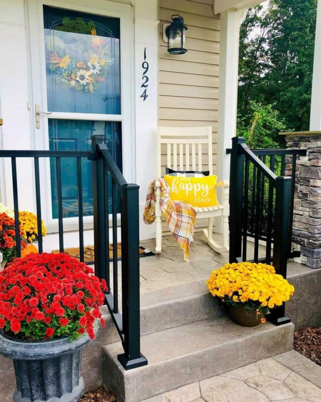 Sunshine Yellow Pillow Greets Porch Guests