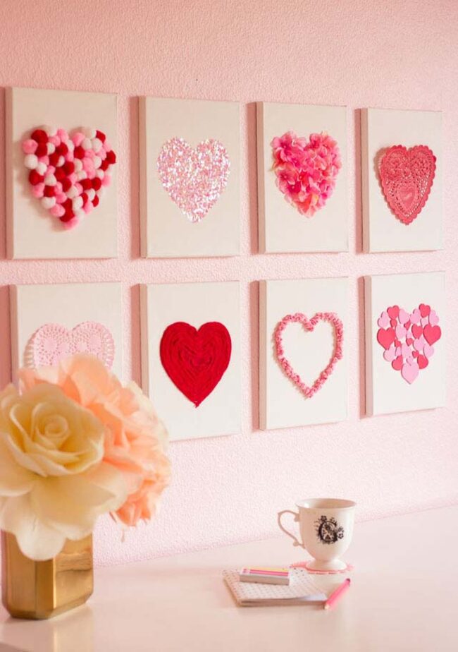 Red Pom Pom Heart Canvas Delight