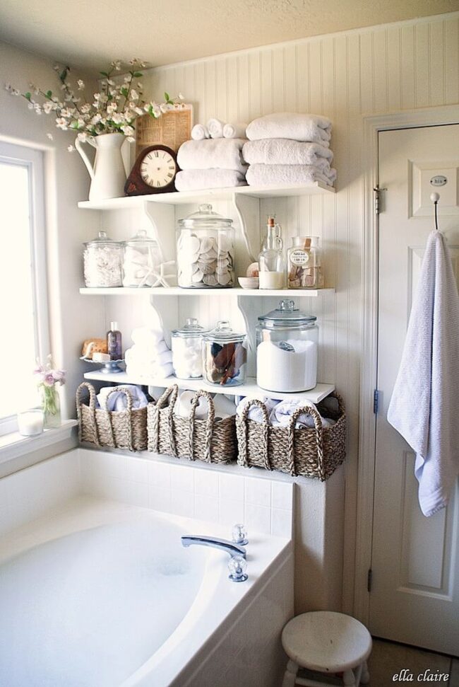 Weathered Wood Bathroom Shelves