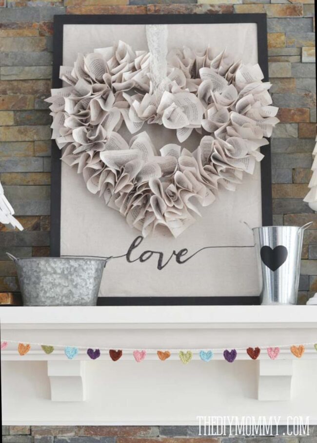 Vintage Paper Heart Book Wreath