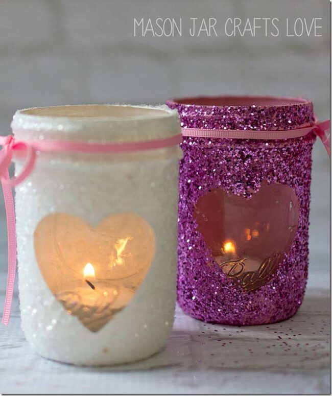 Crimson Glitter Hearts Candlelight