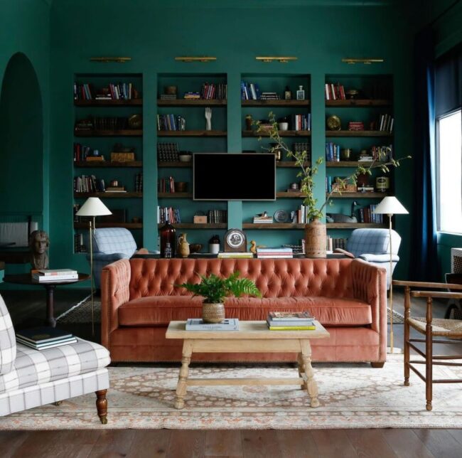 Deep Green Coral Drama Interiors