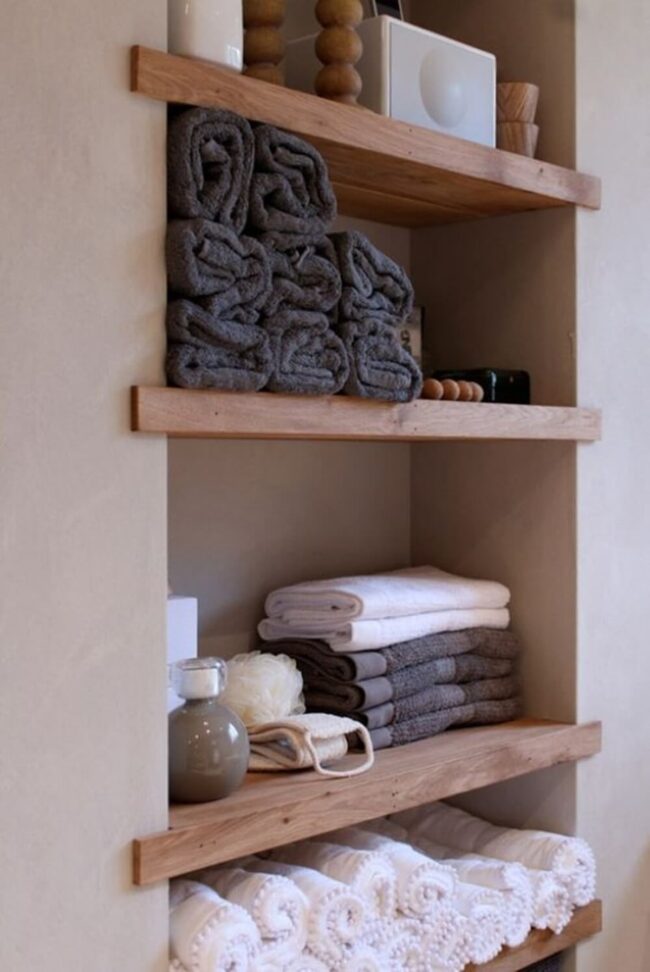 Rustic Wood Bathroom Shelving Sanctuary