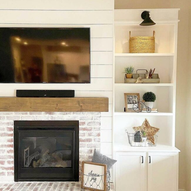 White Shiplap Shores Coastal Fireplace