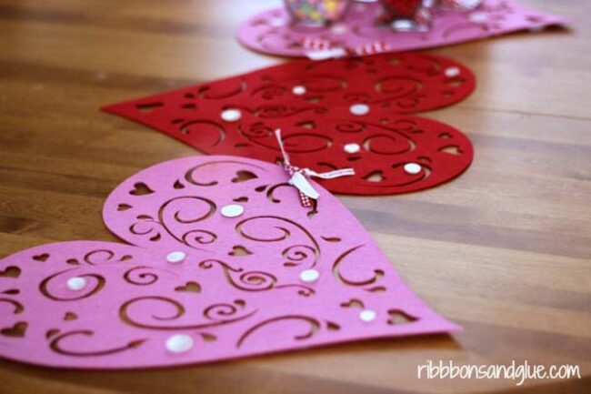 Crimson Hearts Dance Across Tablecloth
