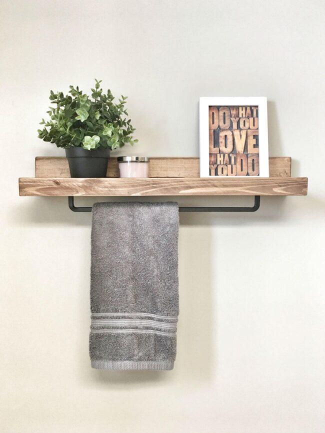 Rustic Iron Wood Bathroom Shelf