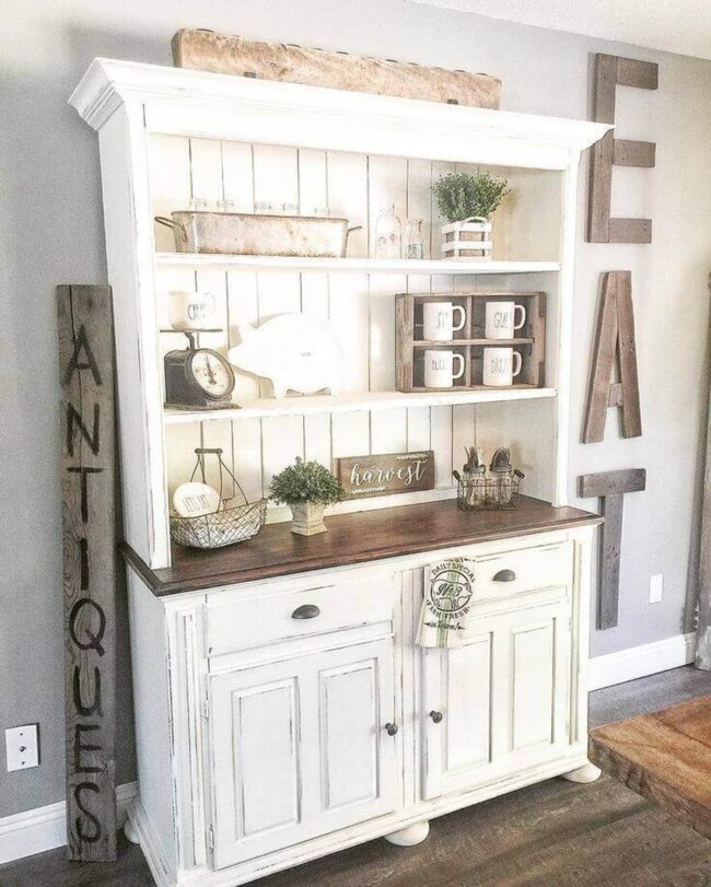 Weathered White Dutch Farmhouse Cupboard