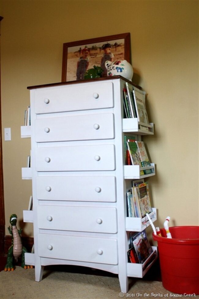 Vintage Dresser Reinvented as Bookshelf Paradise