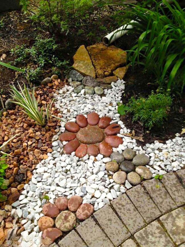 Floral Pebble Path: Nature's Mosaic Walkway