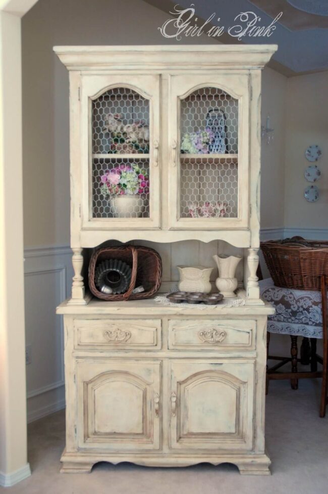Rustic Whitewashed Wire Cupboard