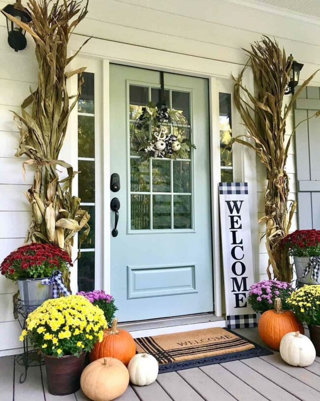Aqua Door Autumn Botanical Welcome