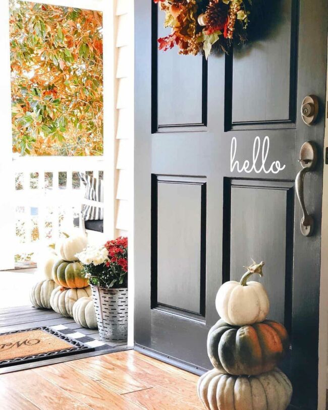 Brass Accent Black Door Autumn Welcome