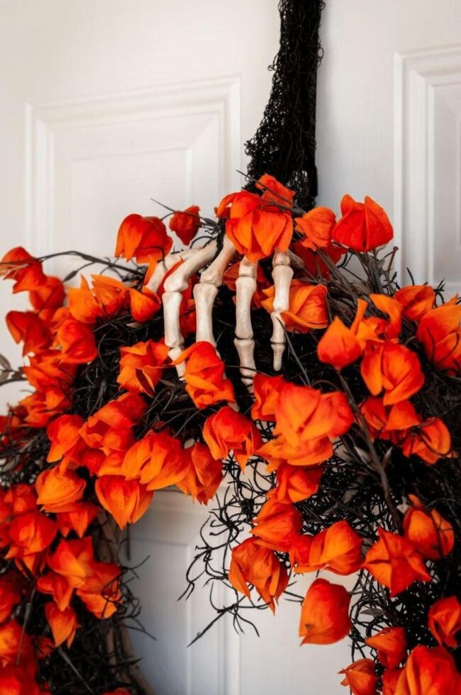 Spooky Orange Floral Hands