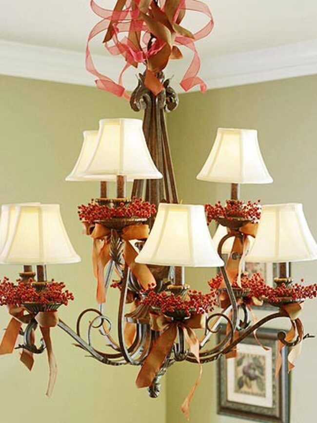 Red Berry Ribbon Chandelier
