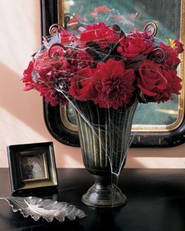 Red Blooms Dark Vase