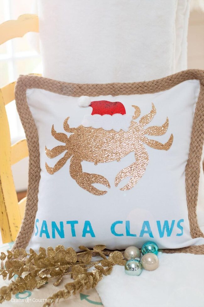 Gold Crab Santa Pillow