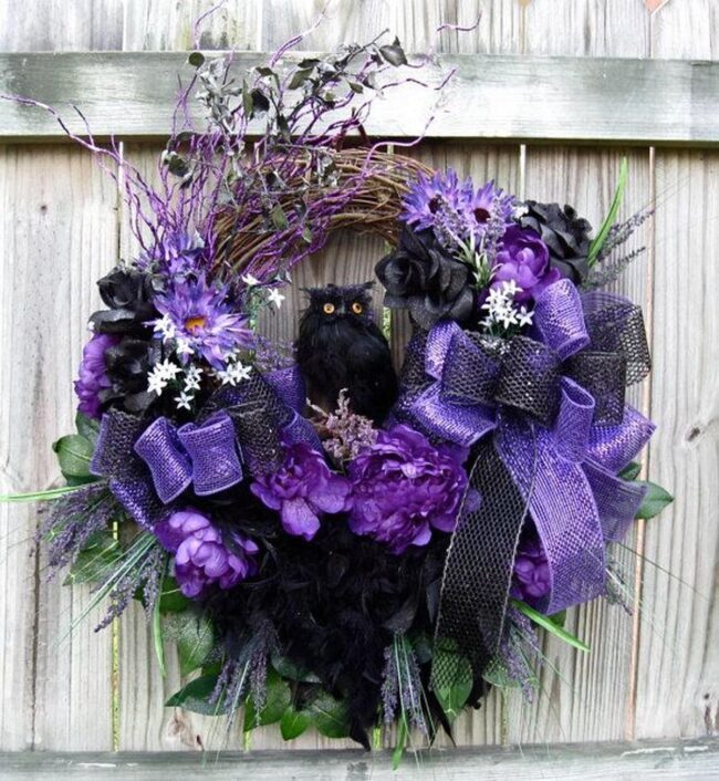 Purple Black Owl Wreath