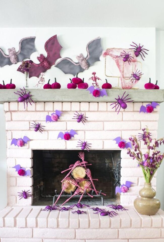 Purple Bat Halloween Mantel