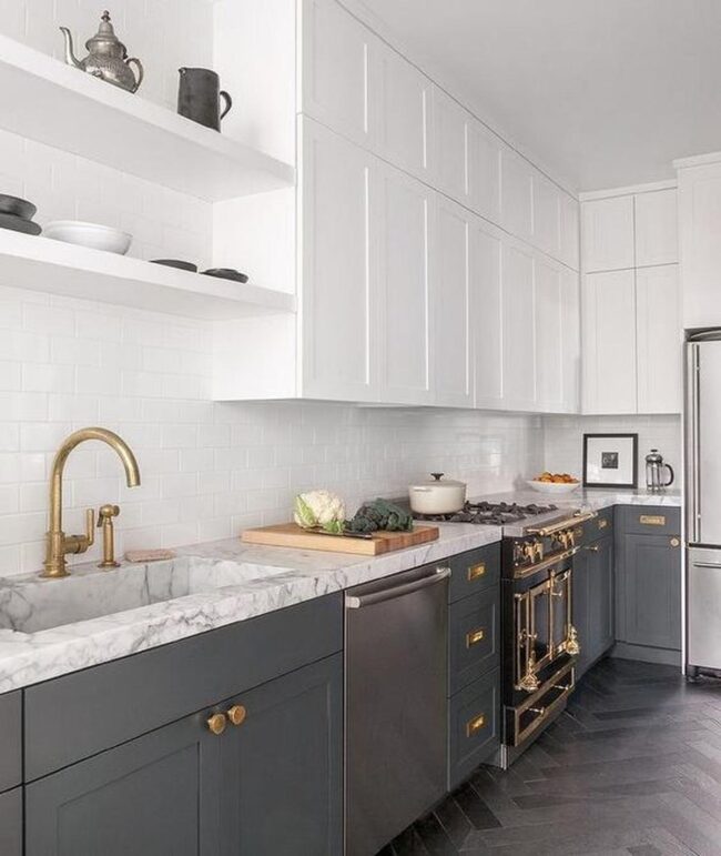 Gray White Brass Kitchen