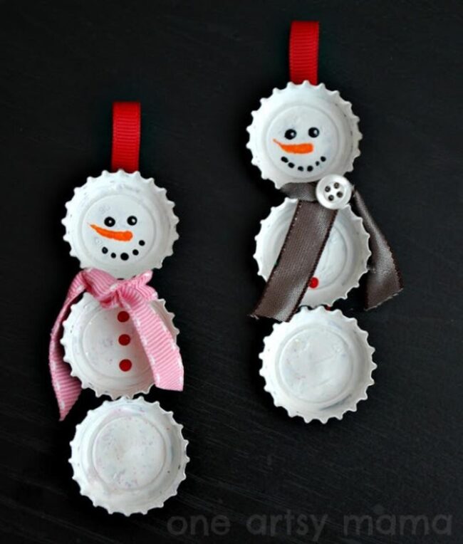 Bottle Cap Snowmen Craft