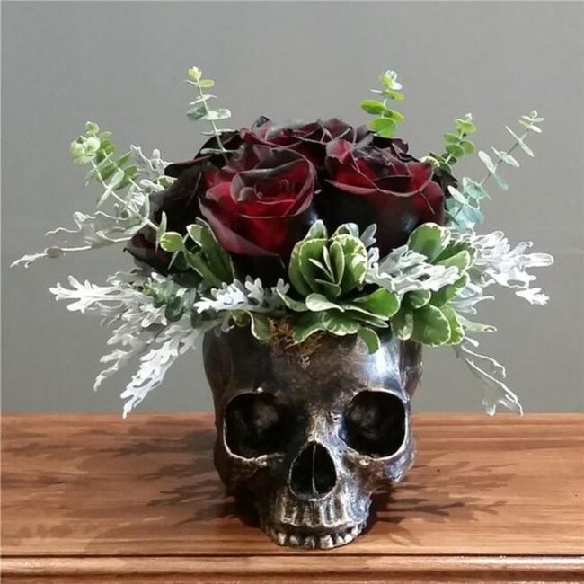 Edgy Crimson Skull Vase