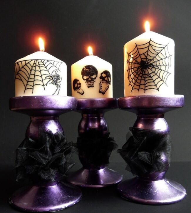 Purple Spiderweb Candles